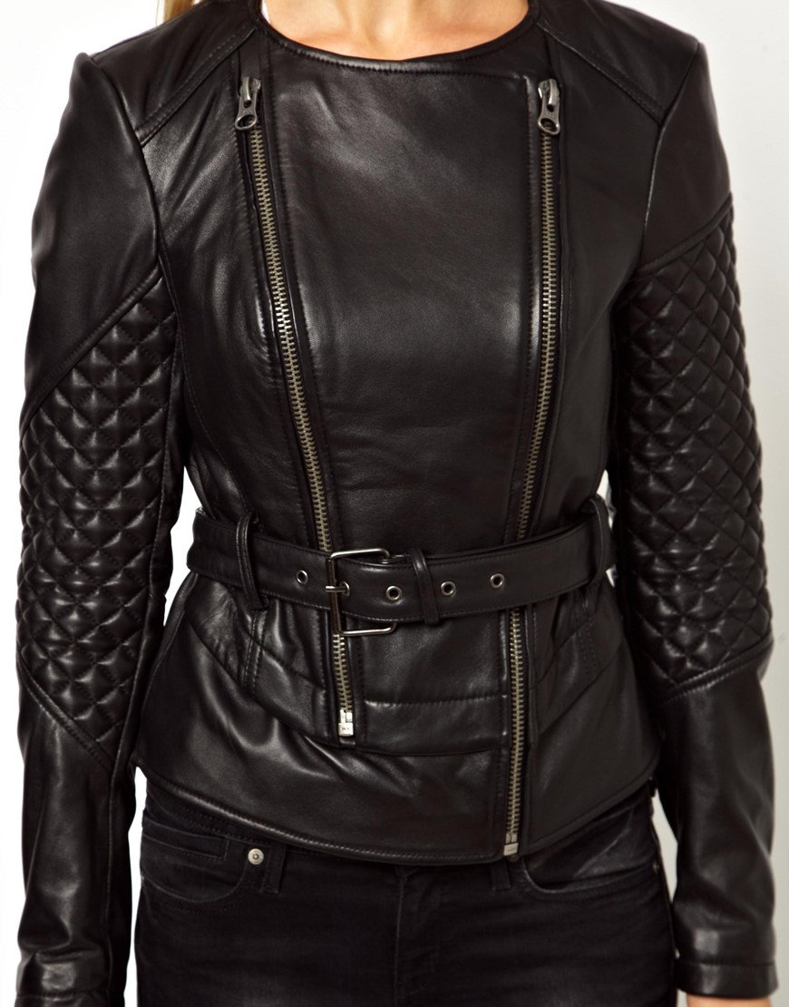 Lyst - Asos Double Zip Belted Leather Jacket in Black