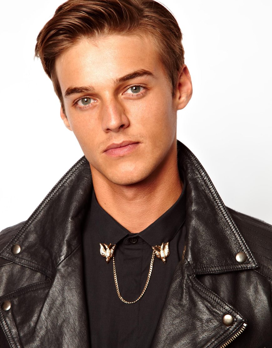 Lyst - Asos Hyde Swallow Collar Tips with Chain in Metallic for Men