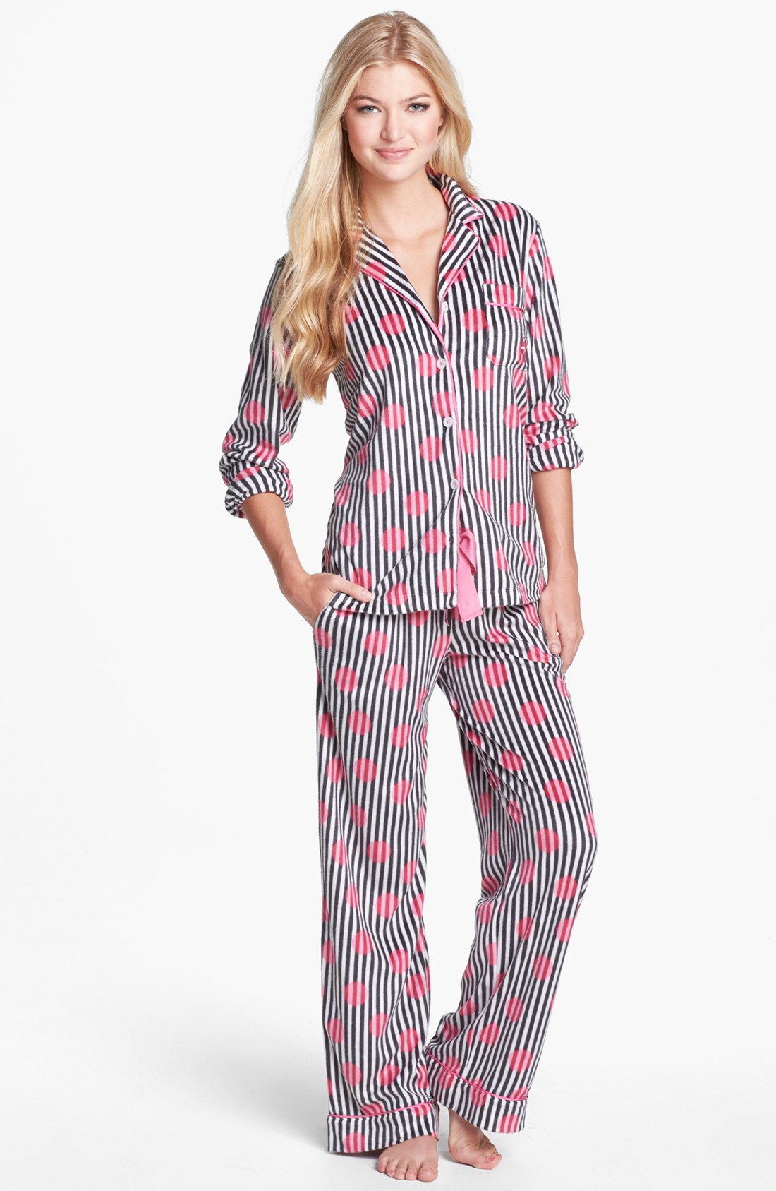 Dkny Wish List Pajamas in Black (Charcoal Stripe/ Pink Dot) | Lyst