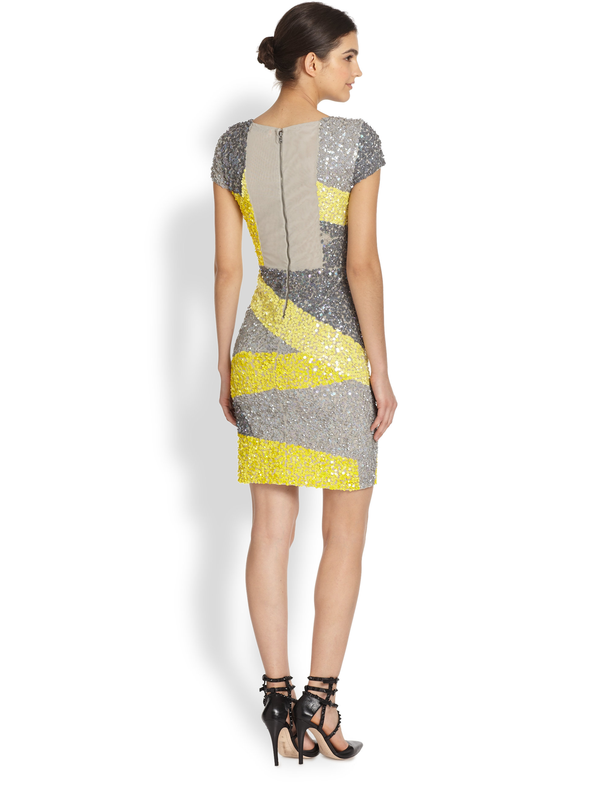 Lyst - Alice + olivia Taryn Colorblock Sequin Dress in Yellow