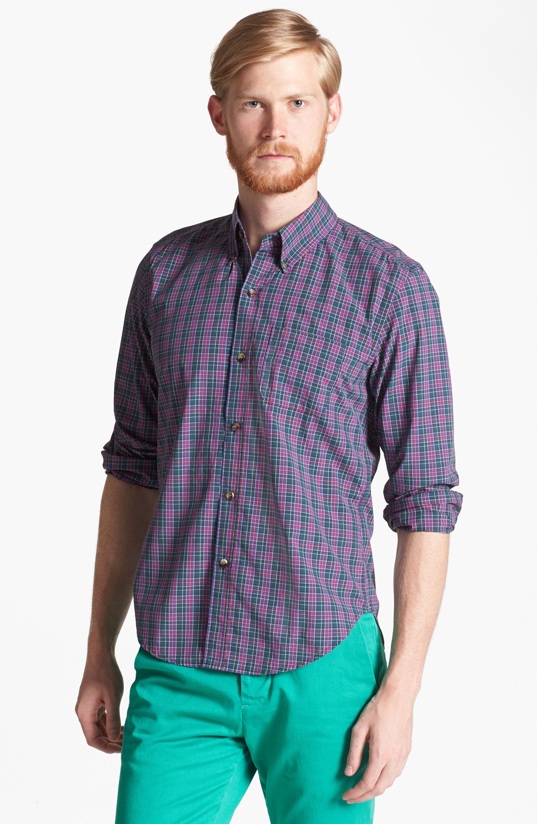 Band Of Outsiders Ranger Plaid Cotton Shirt in Purple for Men (Green ...