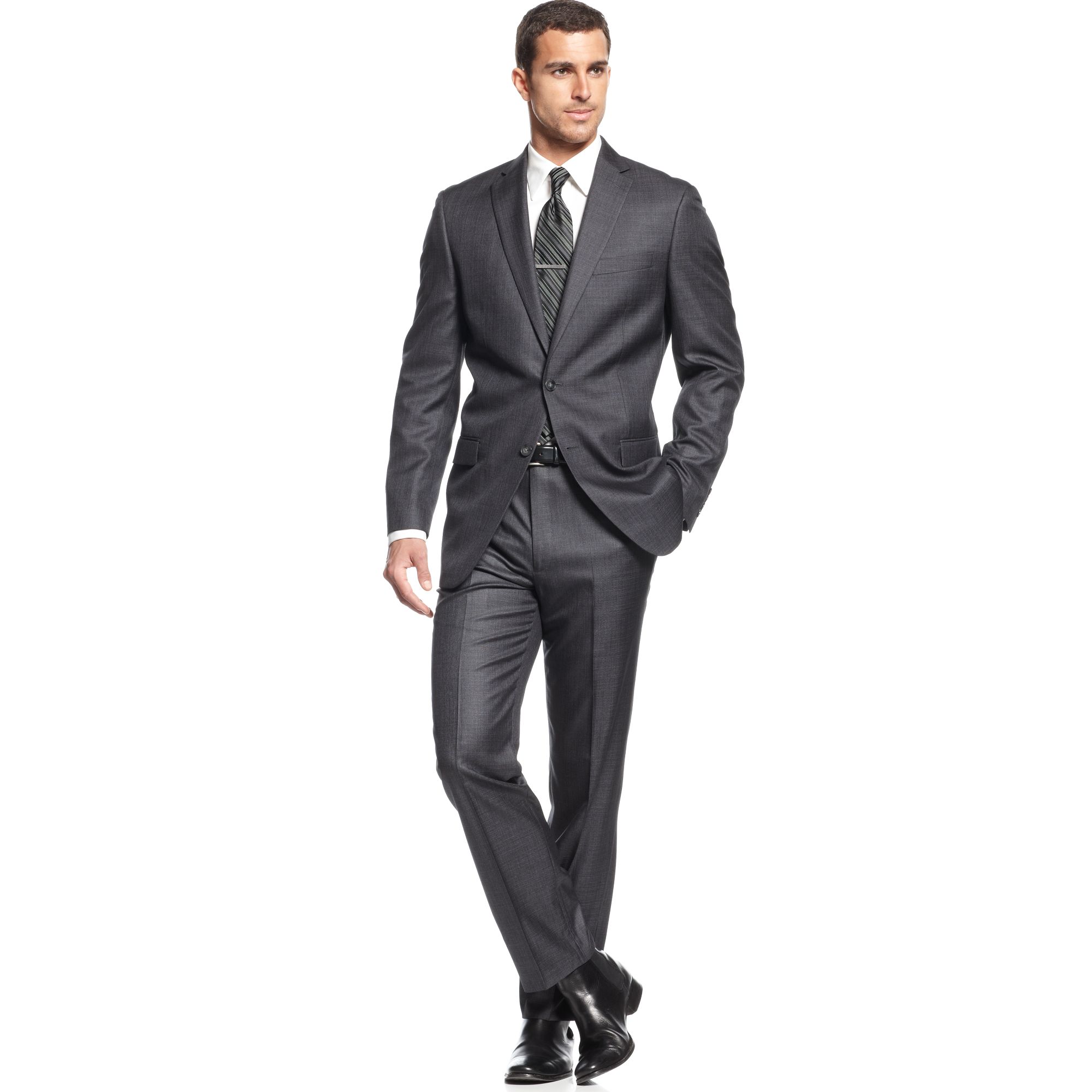 Calvin Klein Grey Solid Slim Fit in Gray for Men | Lyst