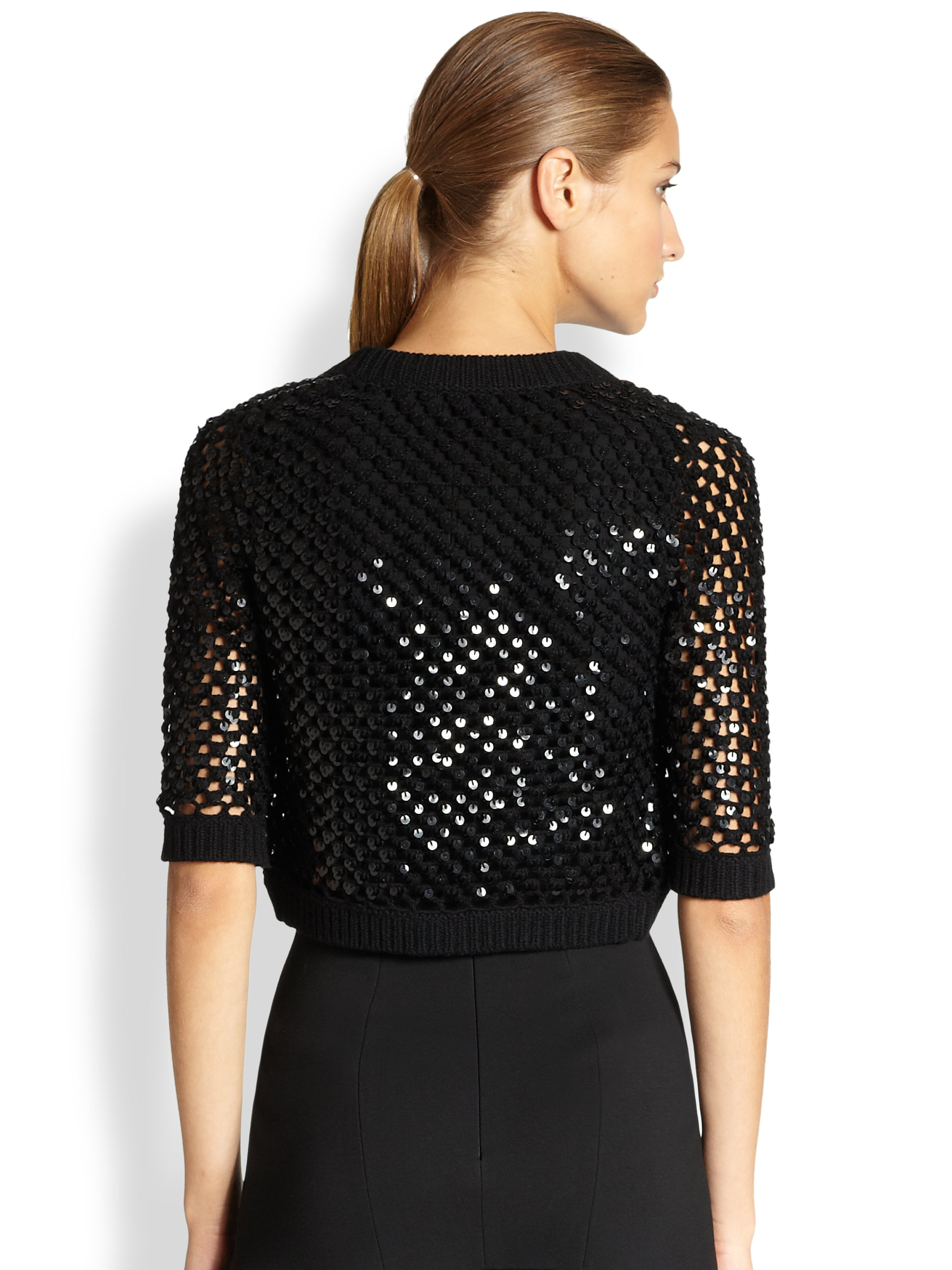 Lyst Michael Kors Sequined Crocheted Cashmere Shrug in Black