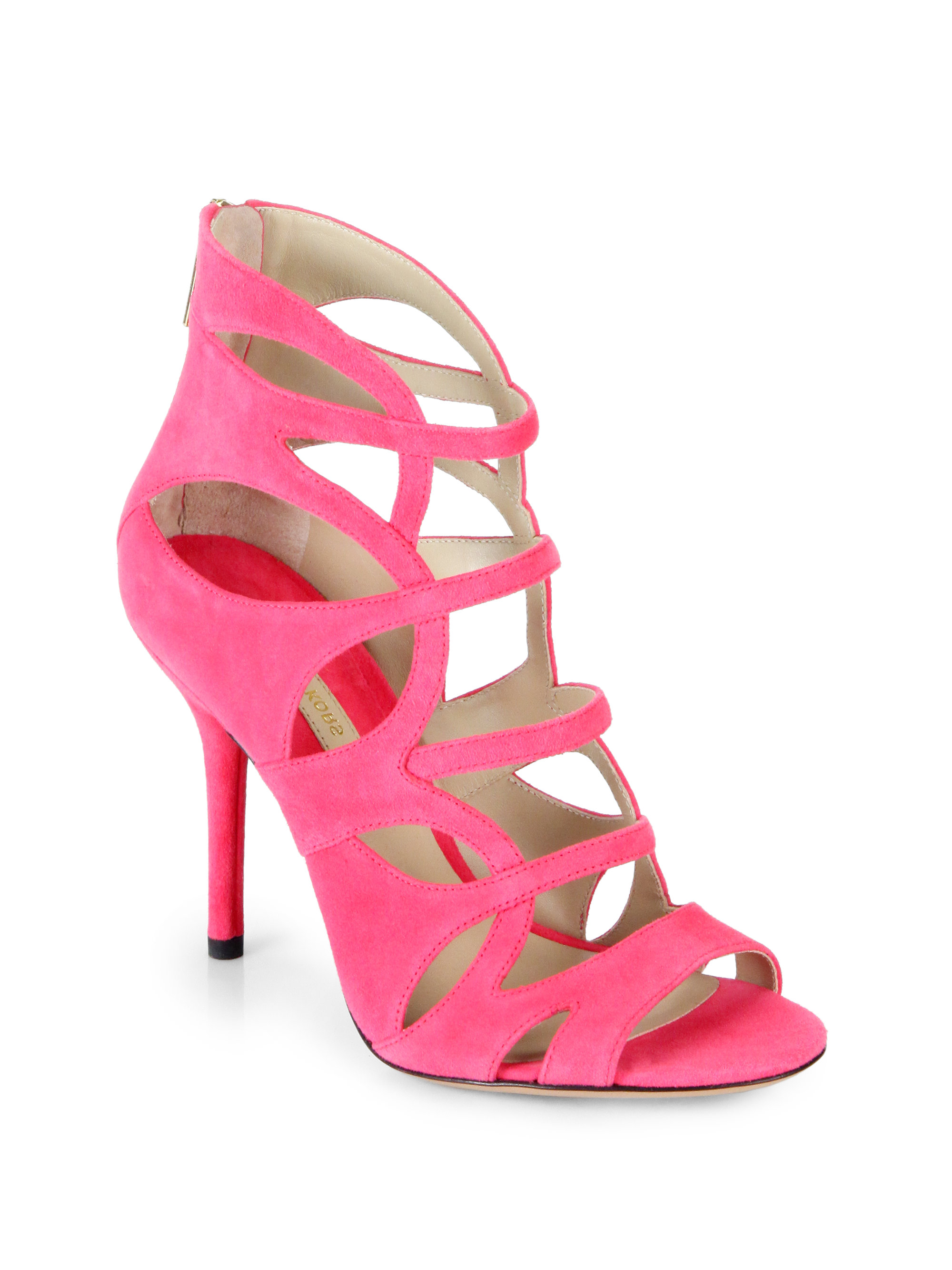 Michael Kors Casey Suede Strappy Sandals in Pink (CARNATION) | Lyst