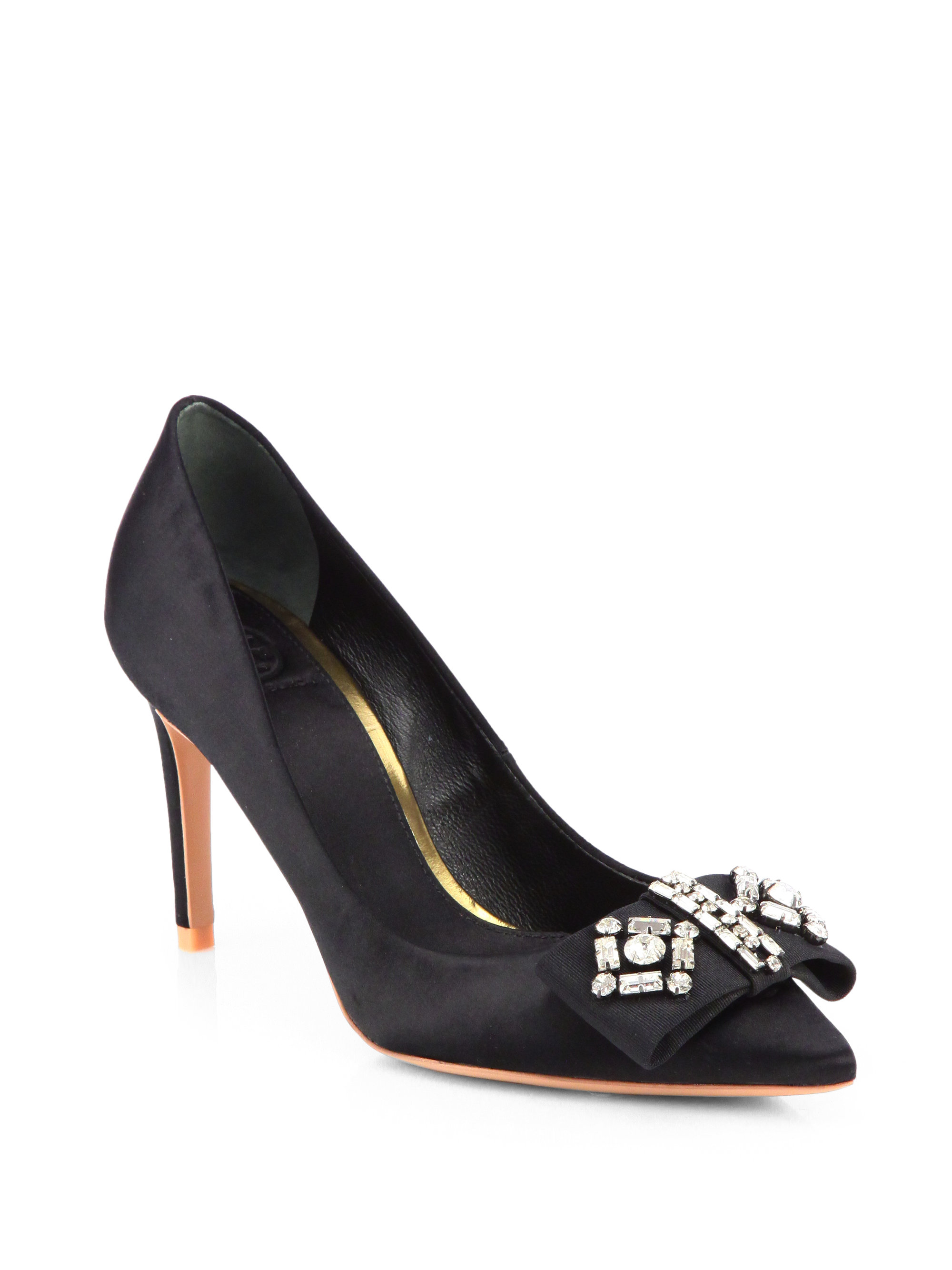 Tory Burch Aria Satin Rhinestone Pumps in Black | Lyst