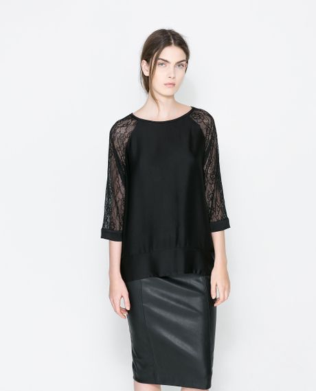 Zara Lace Blouse in Black | Lyst