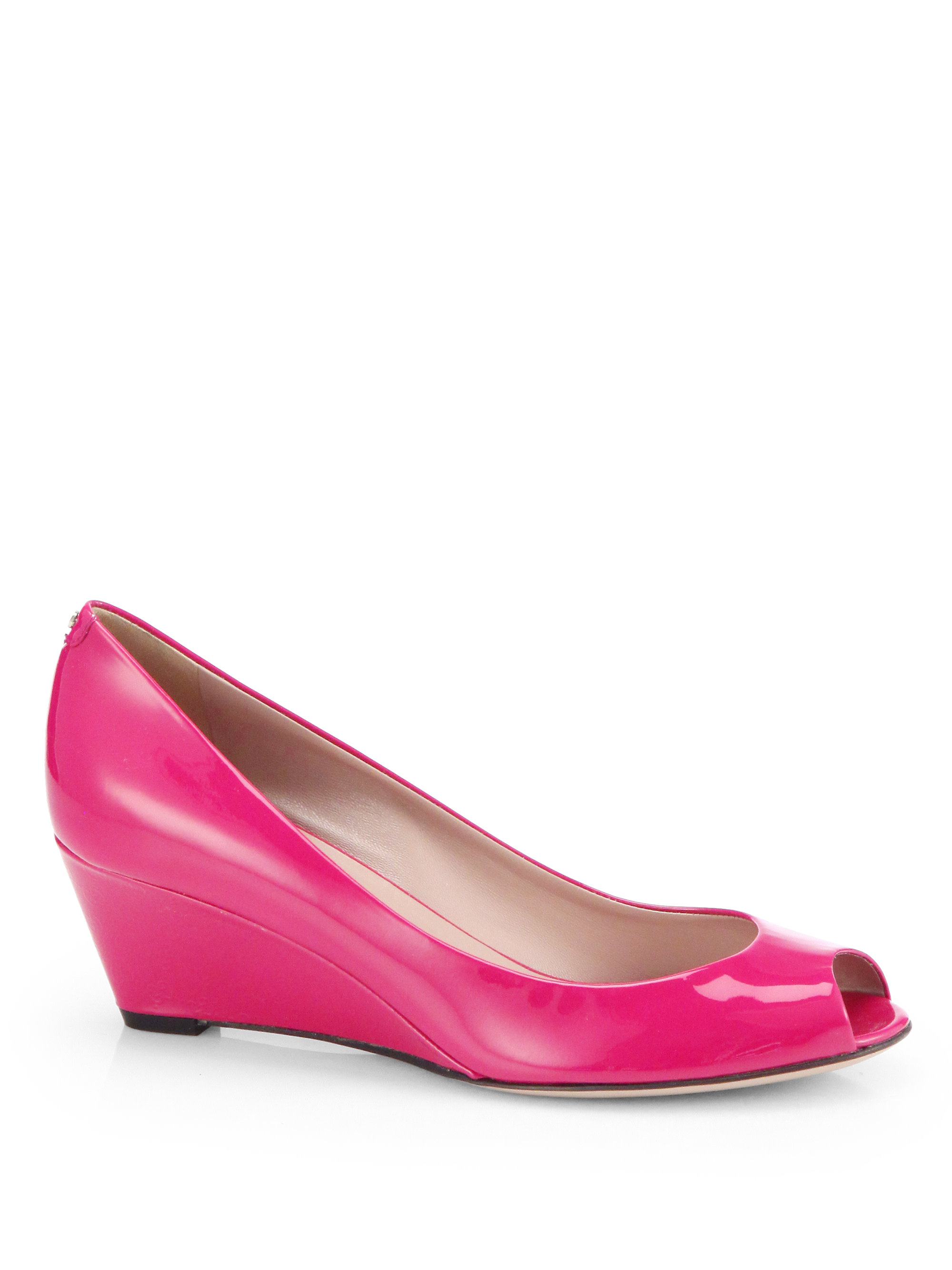 Gucci Charlene Patent Leather Wedge Pumps in Pink (BRIGHT PINK) | Lyst