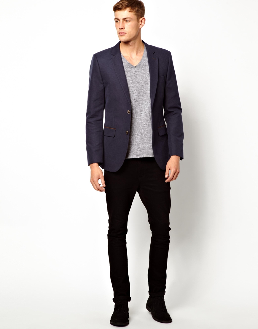 Asos New Look Blazer with Elbow Patches in Blue for Men | Lyst