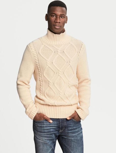 Banana Republic Heritage Cable Knit Turtleneck in Cream in White for ...