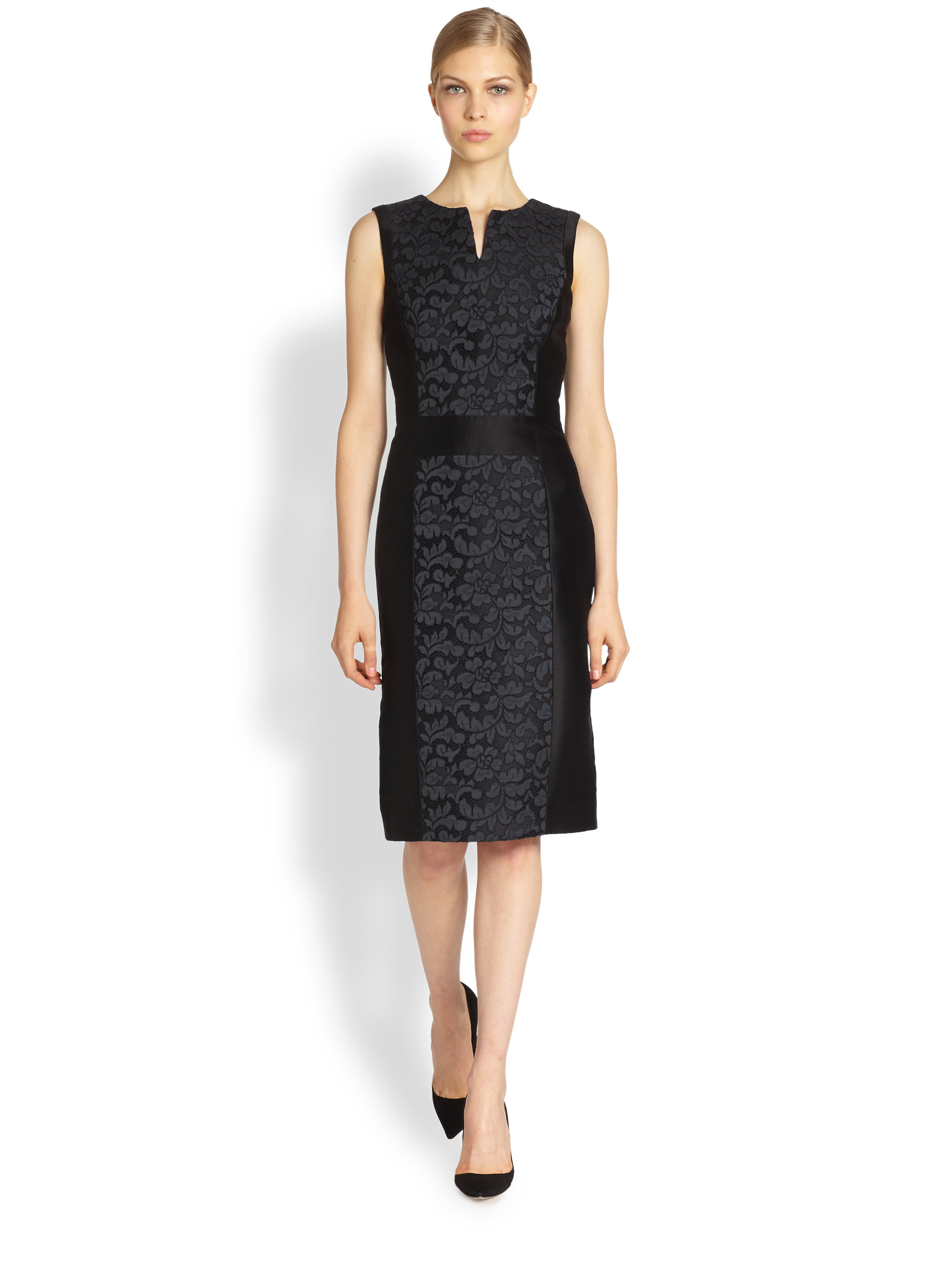 Carolina Herrera Lace Inset Dress In Black Lyst Gallery