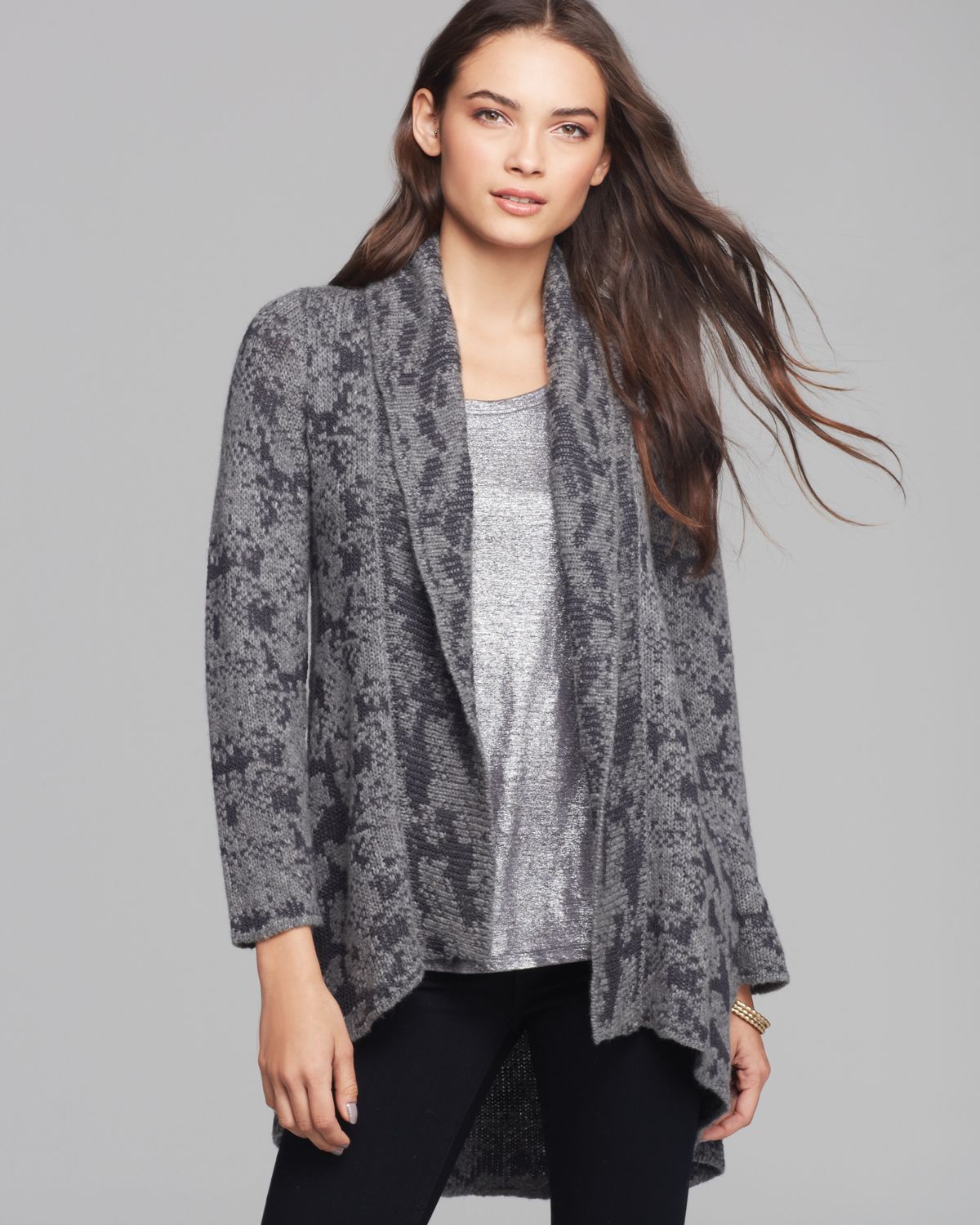 Lyst - Eileen Fisher Shawl Collar Cardigan in Gray