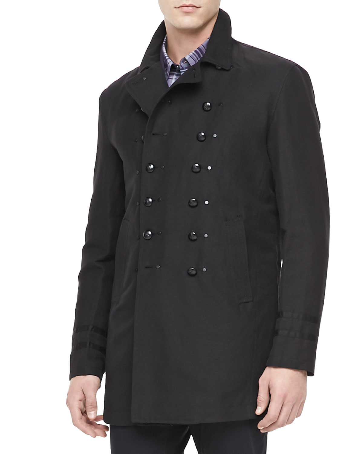 John Varvatos Luxe Cottonlinen Pea Coat Black in Black for Men | Lyst