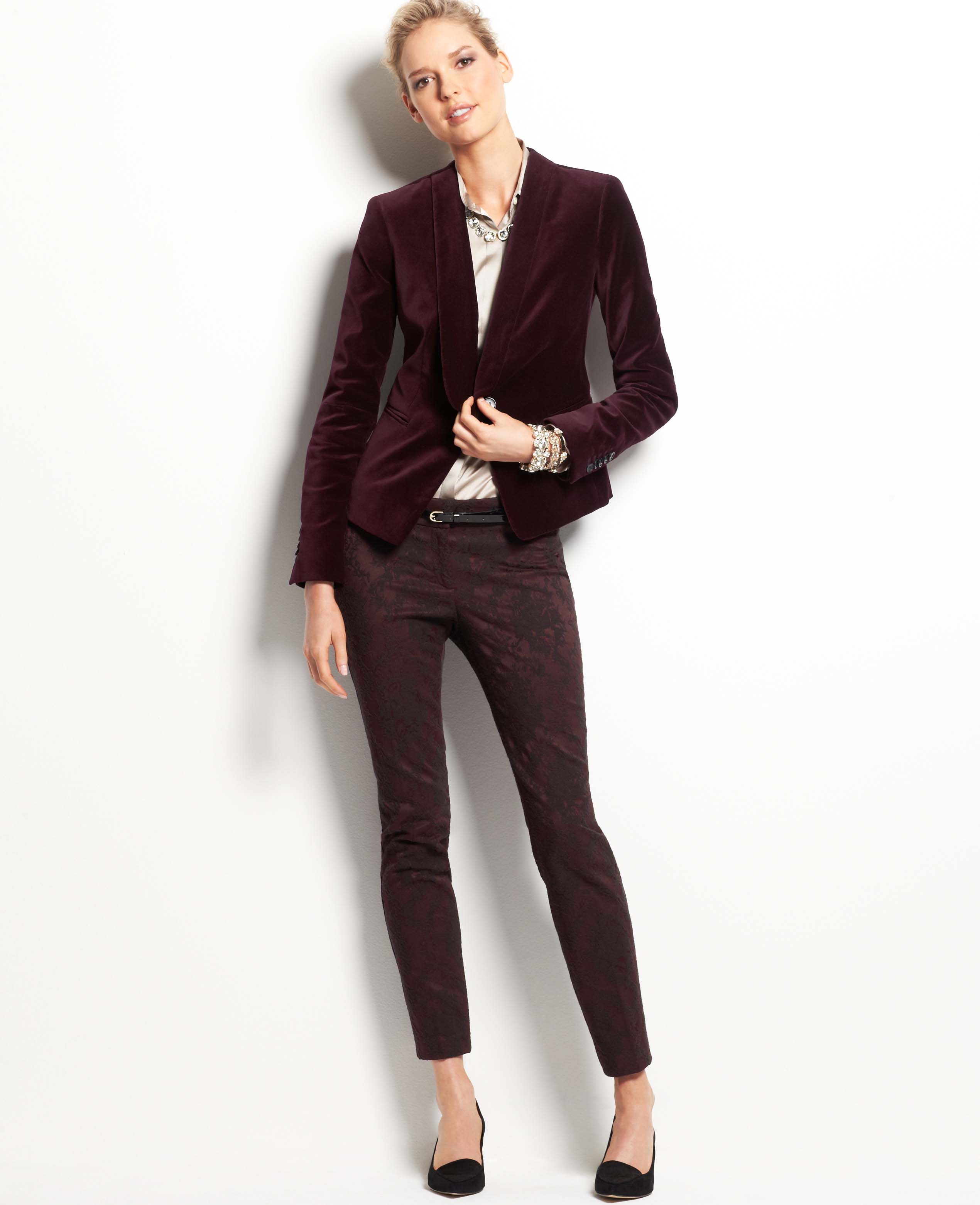 Ann taylor Velvet Tuxedo Jacket in Purple | Lyst