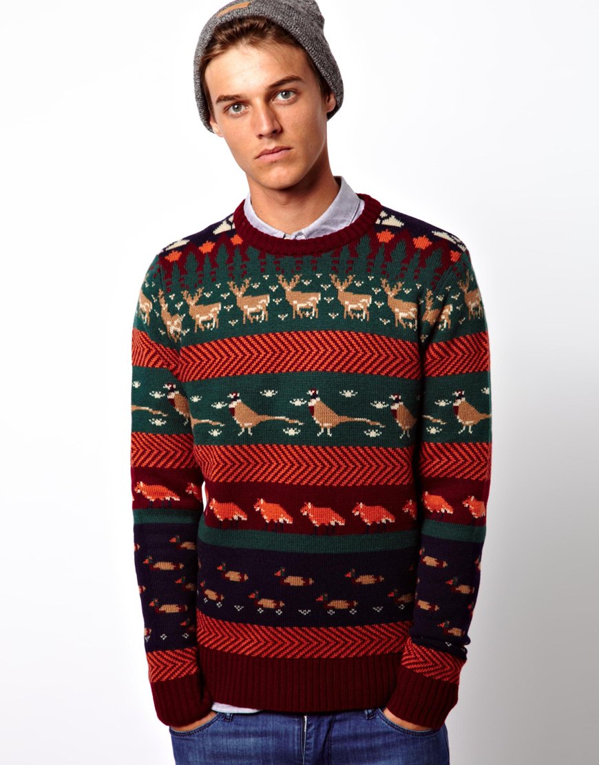 Asos Bellfield Sweater with All Over Animal Fairisle in Red for ...