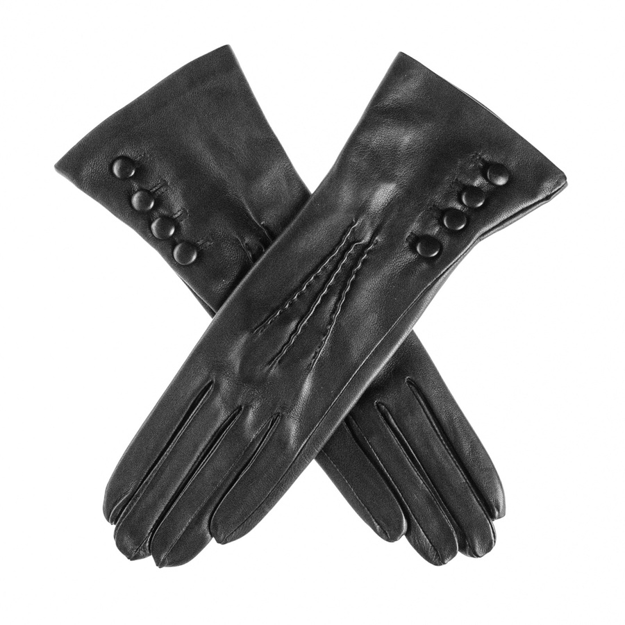 Black.co.uk Black Silk Lined Leather Gloves with Buttons in Black Lyst