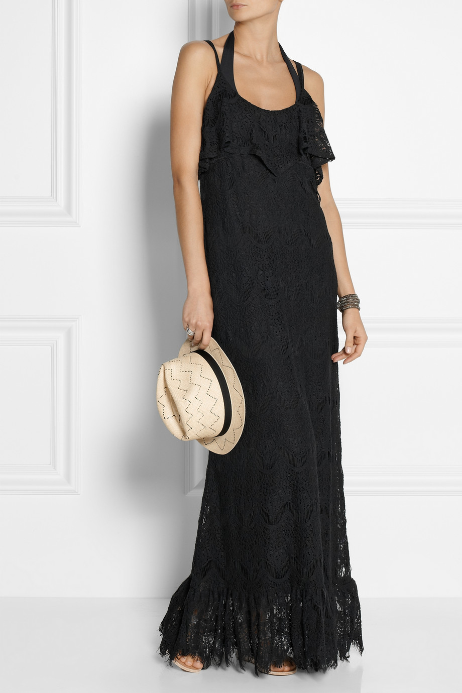 Melissa odabash Jamie Macramã© Lace Maxi Dress in Black | Lyst