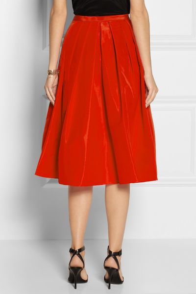Tibi Pleated Silk Faille Skirt in Red | Lyst
