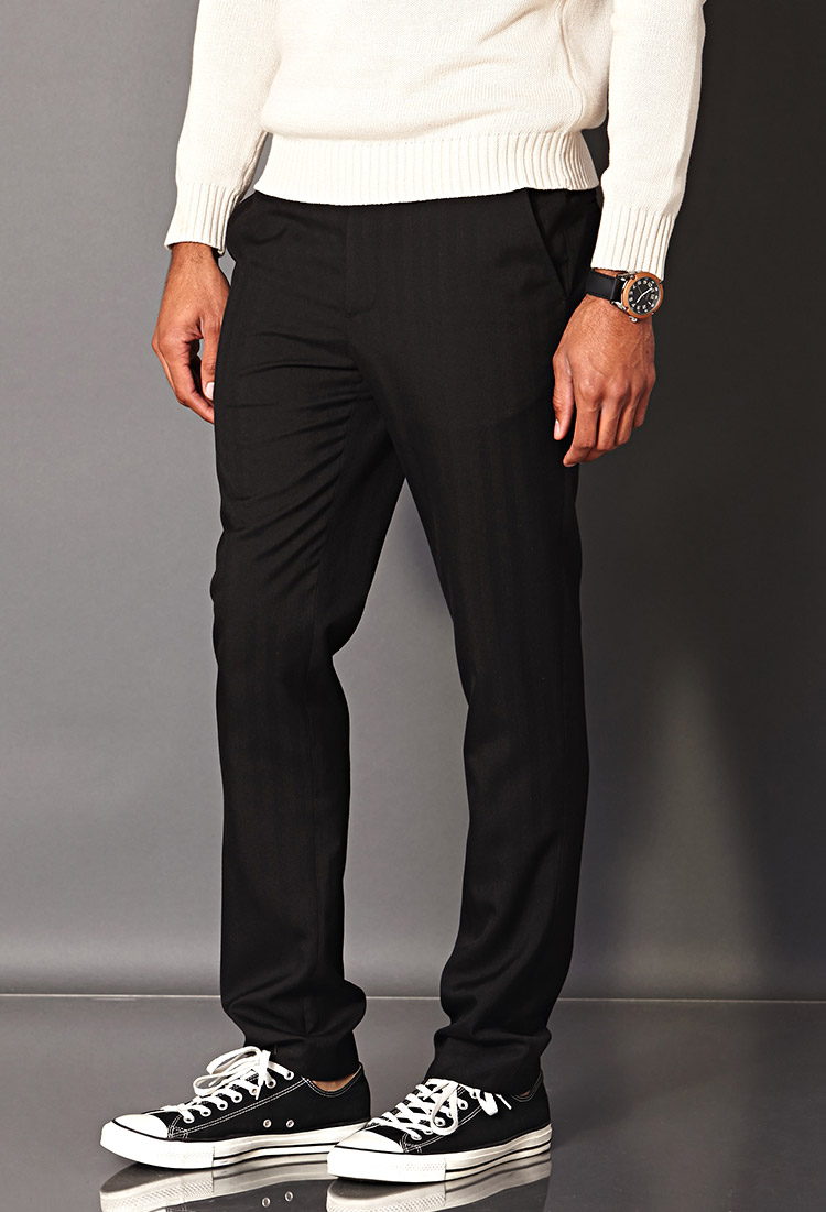 black dress pants with white stripe down side