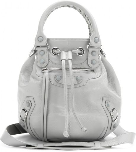 Balenciaga Classic Mini Pompon Leather Shoulder Bag in Gray (gris cl ...