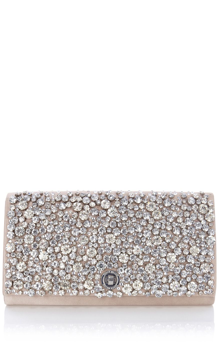 Karen Millen Encrusted Jewel Collection Clutch Bag in Silver (Champagne ...