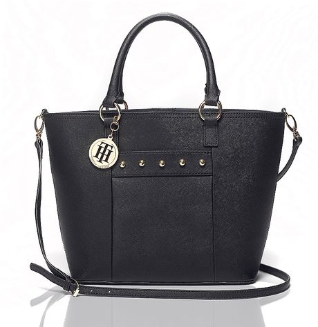 Tommy Hilfiger Saffiano Leather Shopper in Black | Lyst