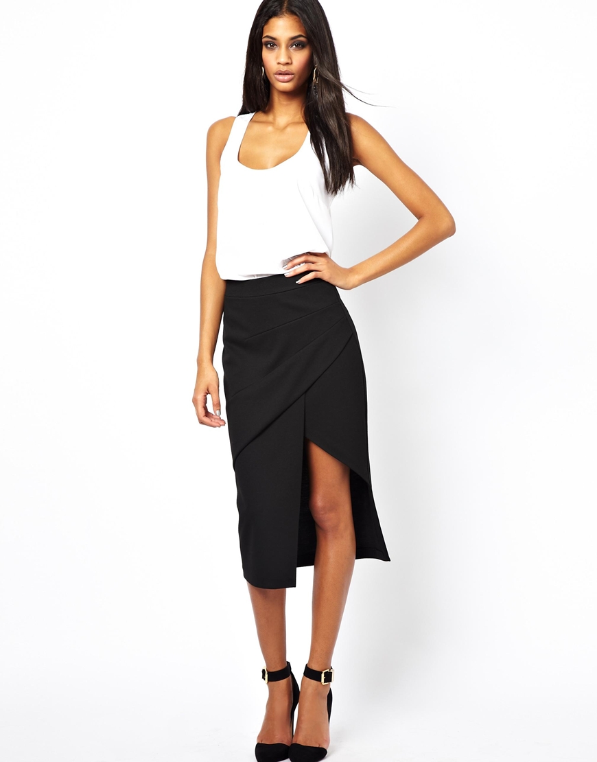 Lyst - Asos Pencil Skirt with Pleat Front and Side Split in Black