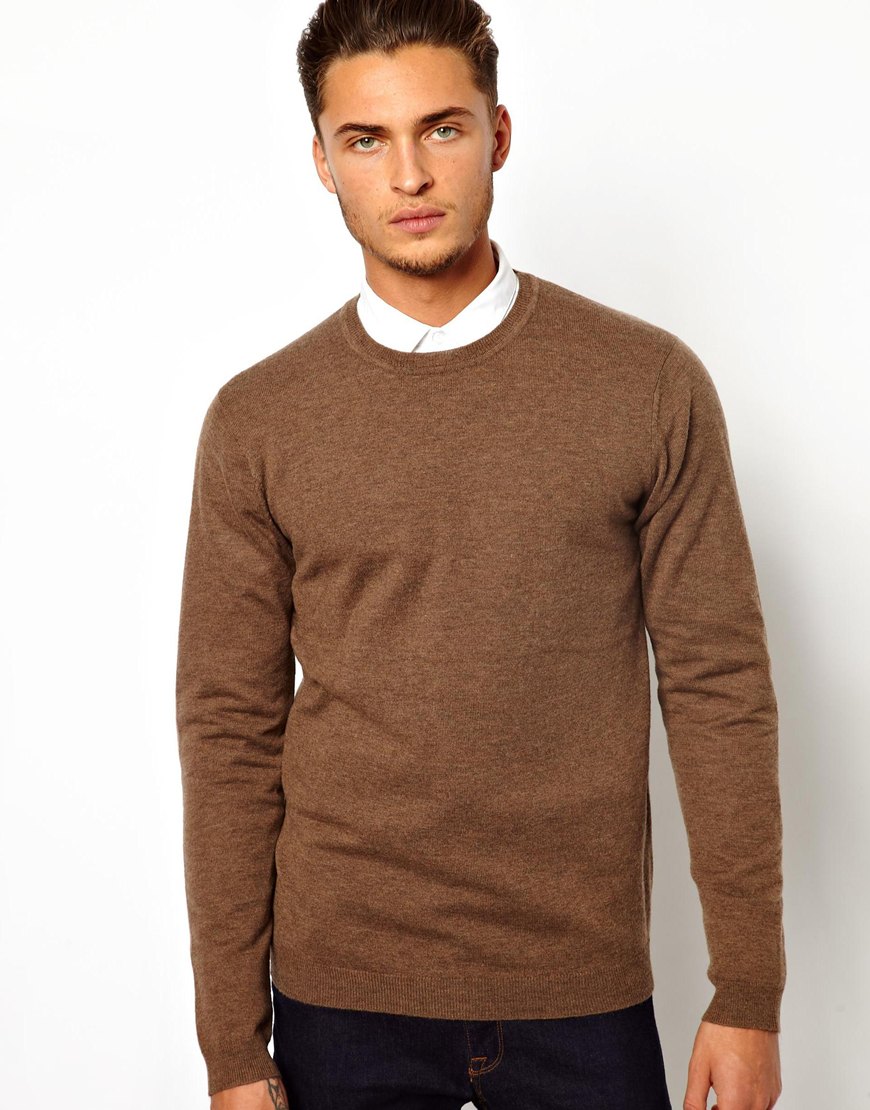 Download Lyst - ASOS Merino Crew Neck Sweater in Brown for Men