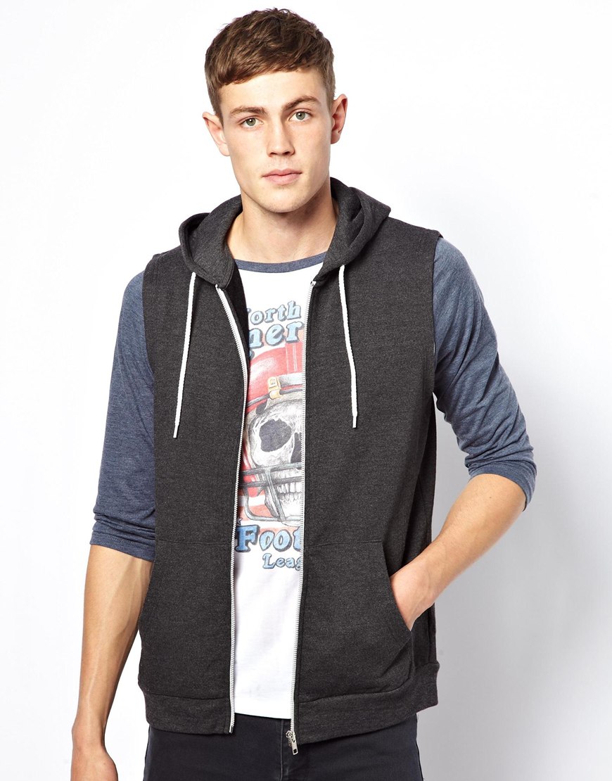 Lyst - Asos Sleeveless Zip Up Hoodie in Gray for Men