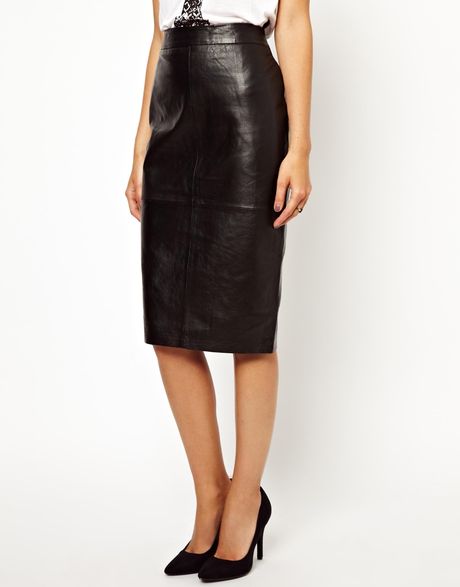 Asos Curve Oasis Leather High Waisted Pencil Skirt in Black | Lyst