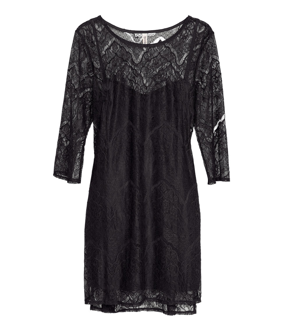 Lyst - H&m Lace Dress in Black