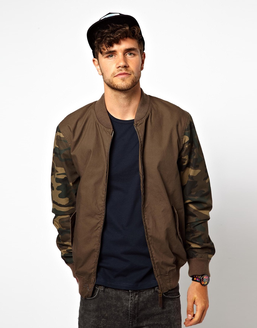Kg Kurt Geiger New Look Bomber Jacket with Contrast Camo Sleeves in ...