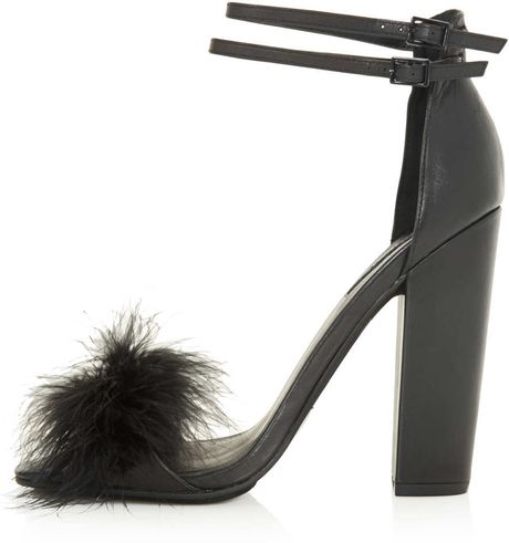 Topshop Ruffle Feather Sandals in Black | Lyst