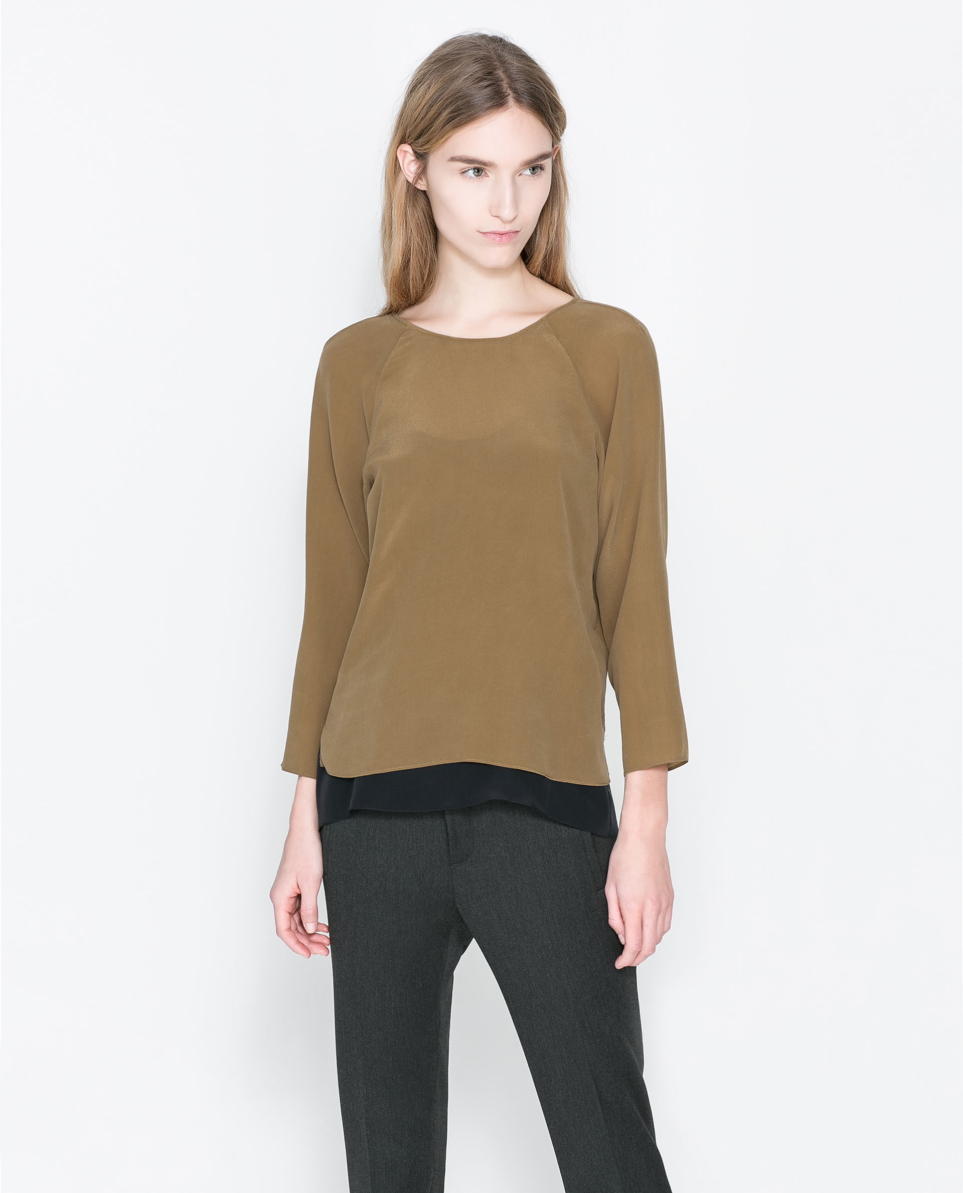 Zara Silk Blouse in Brown (Tan) | Lyst