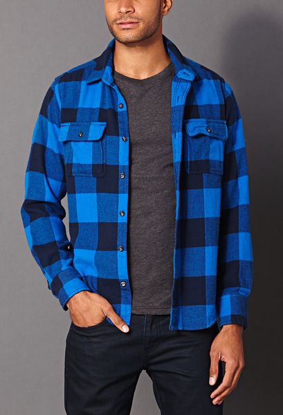 Forever 21 Classic Fit Buffalo Plaid Shirt in Blue for Men (NAVY/BLUE ...