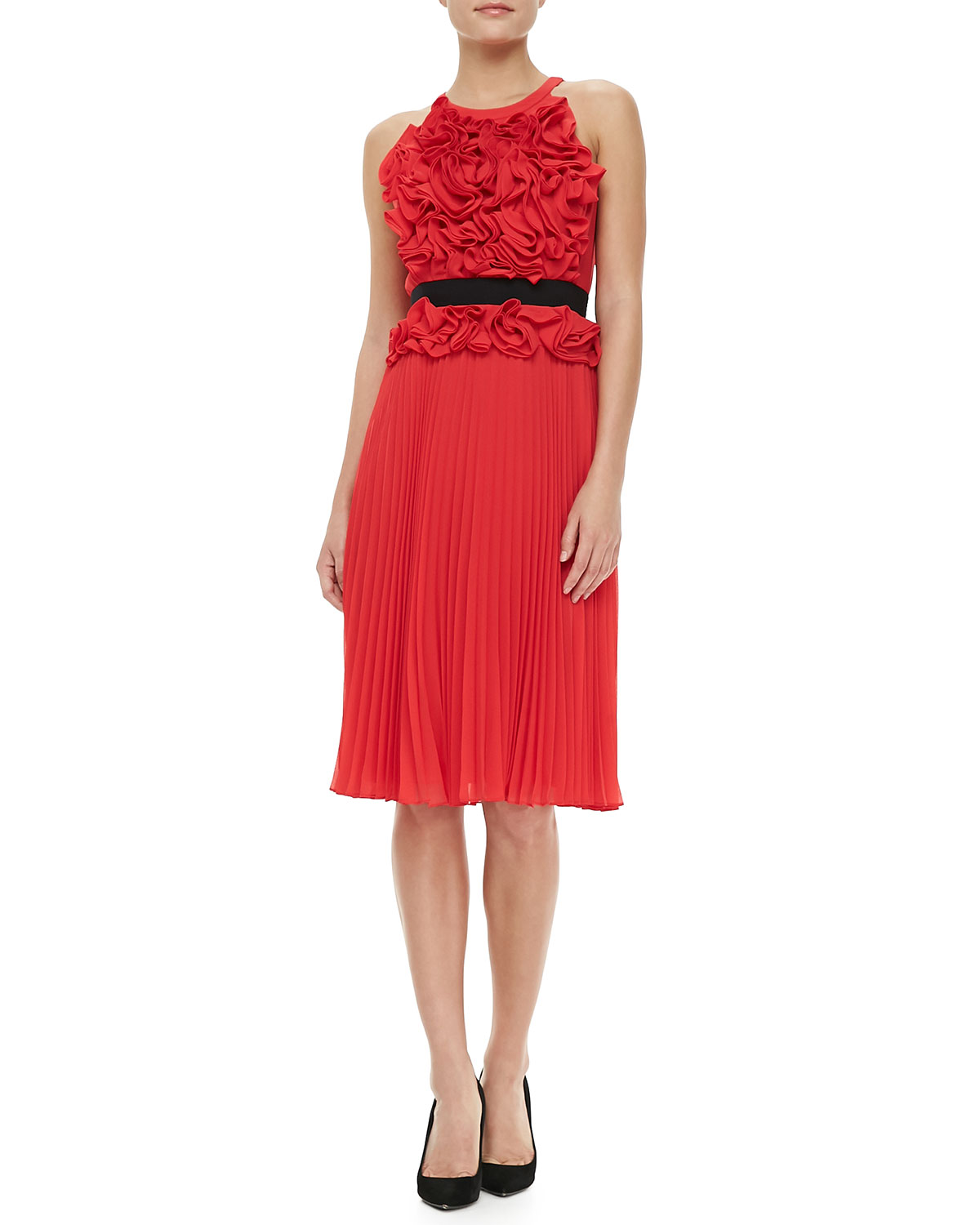 Lyst - Bcbgmaxazria Safina Ruffled Pleated Dress in Red