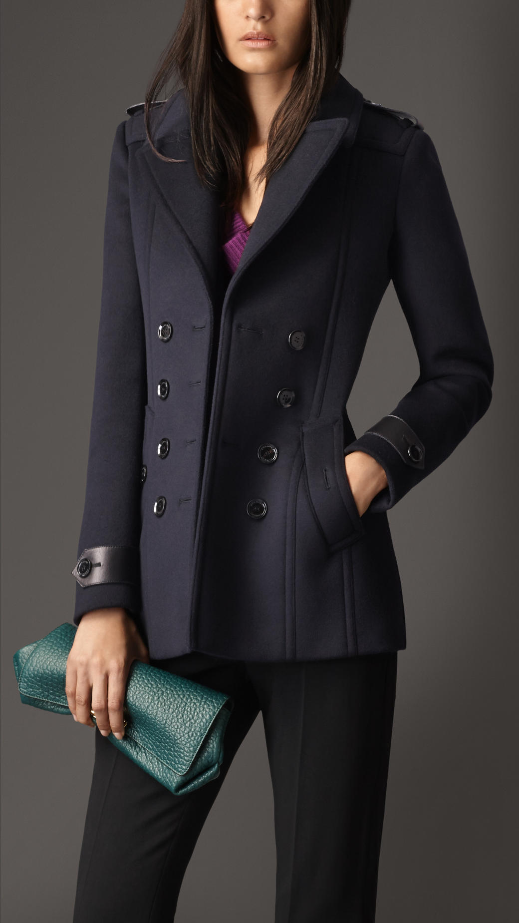 Lyst - Burberry Tailored Wool Cashmere Pea Coat in Blue