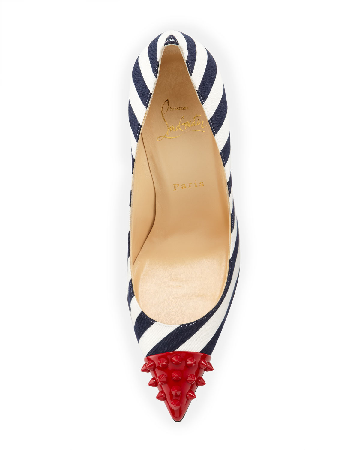 black loafers with spikes - Christian louboutin Geo Spike Pointtoe Striped Pump Rednavy in ...