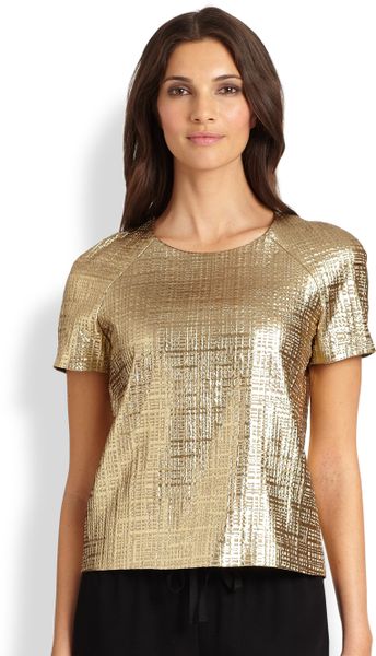 Dkny Short-sleeve Metallic Top in Gold | Lyst