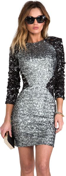 Dress The Population X Revolve Kim Sequin Illusion Dress in Metallic ...