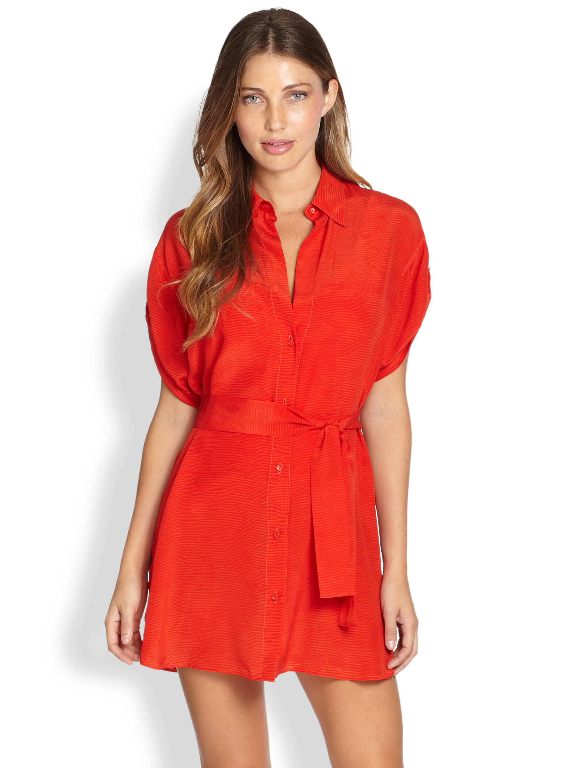 Lyst - Gottex Architecture Silk Cover-Up Shirtdress in Red