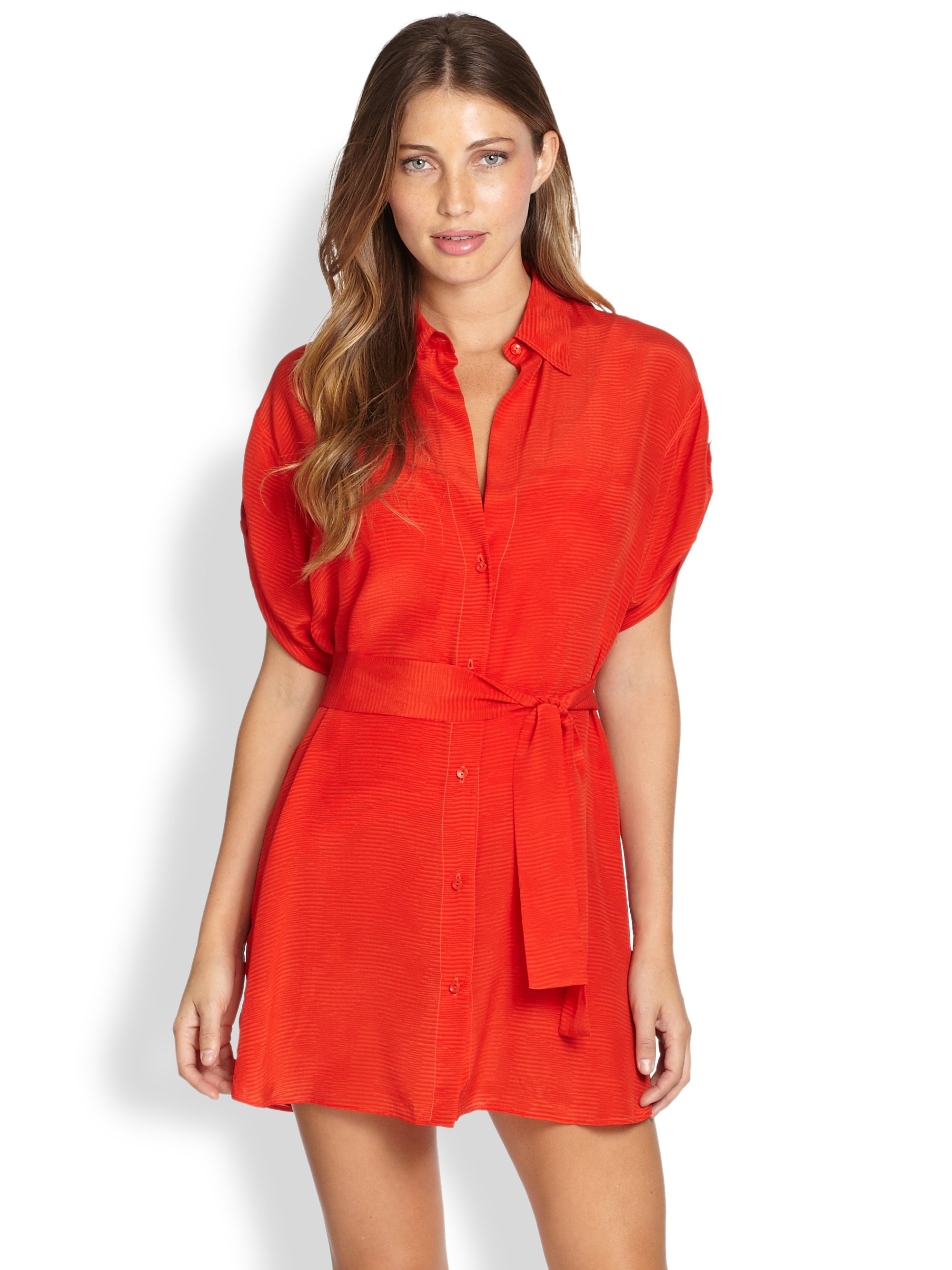 Lyst - Gottex Architecture Silk Cover-Up Shirtdress in Red