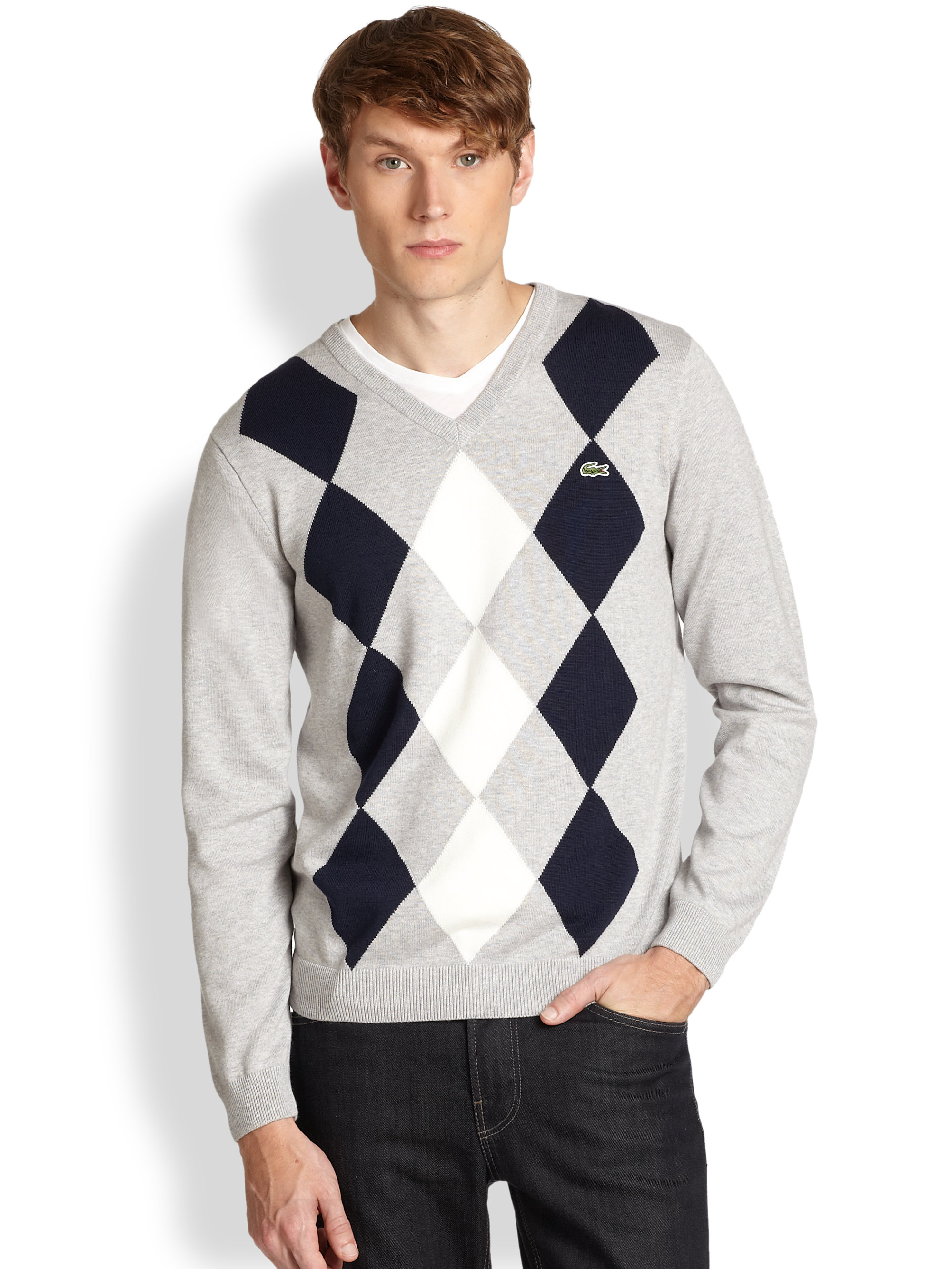 Lyst - Lacoste Argyle Cotton Sweater in Gray for Men