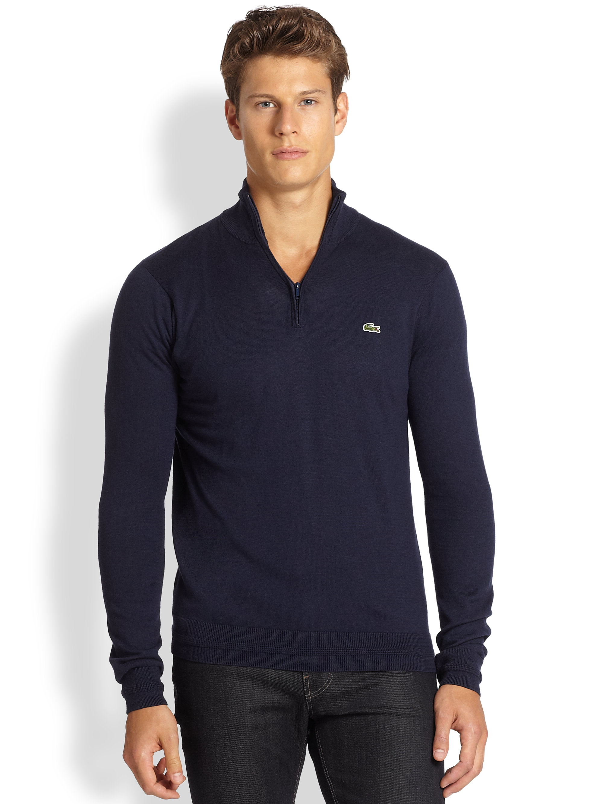 Lacoste Quarter Zip Sweater in Blue for Men | Lyst