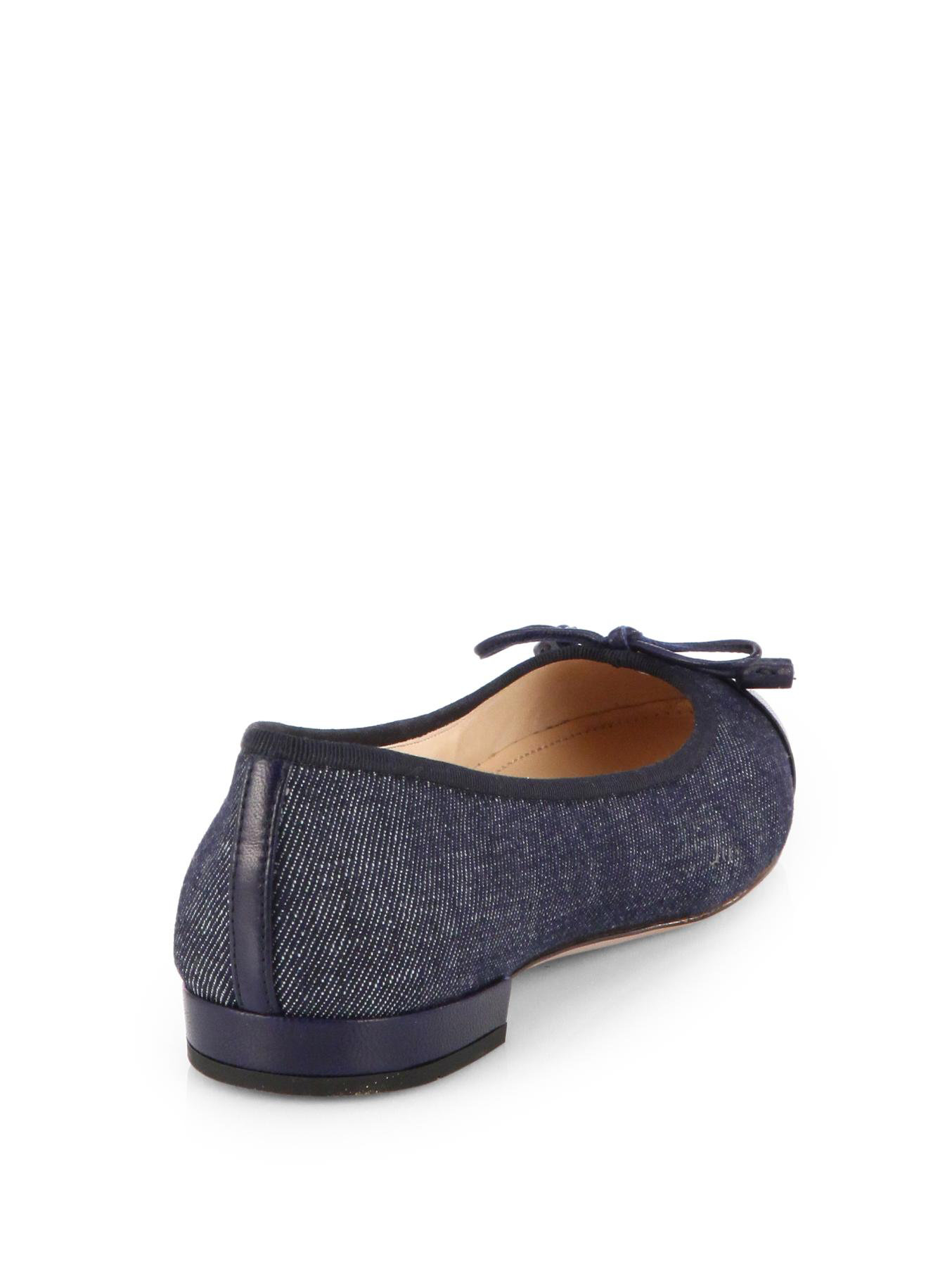 Prada Denim Leather Captoe Ballet Flats in Blue Lyst