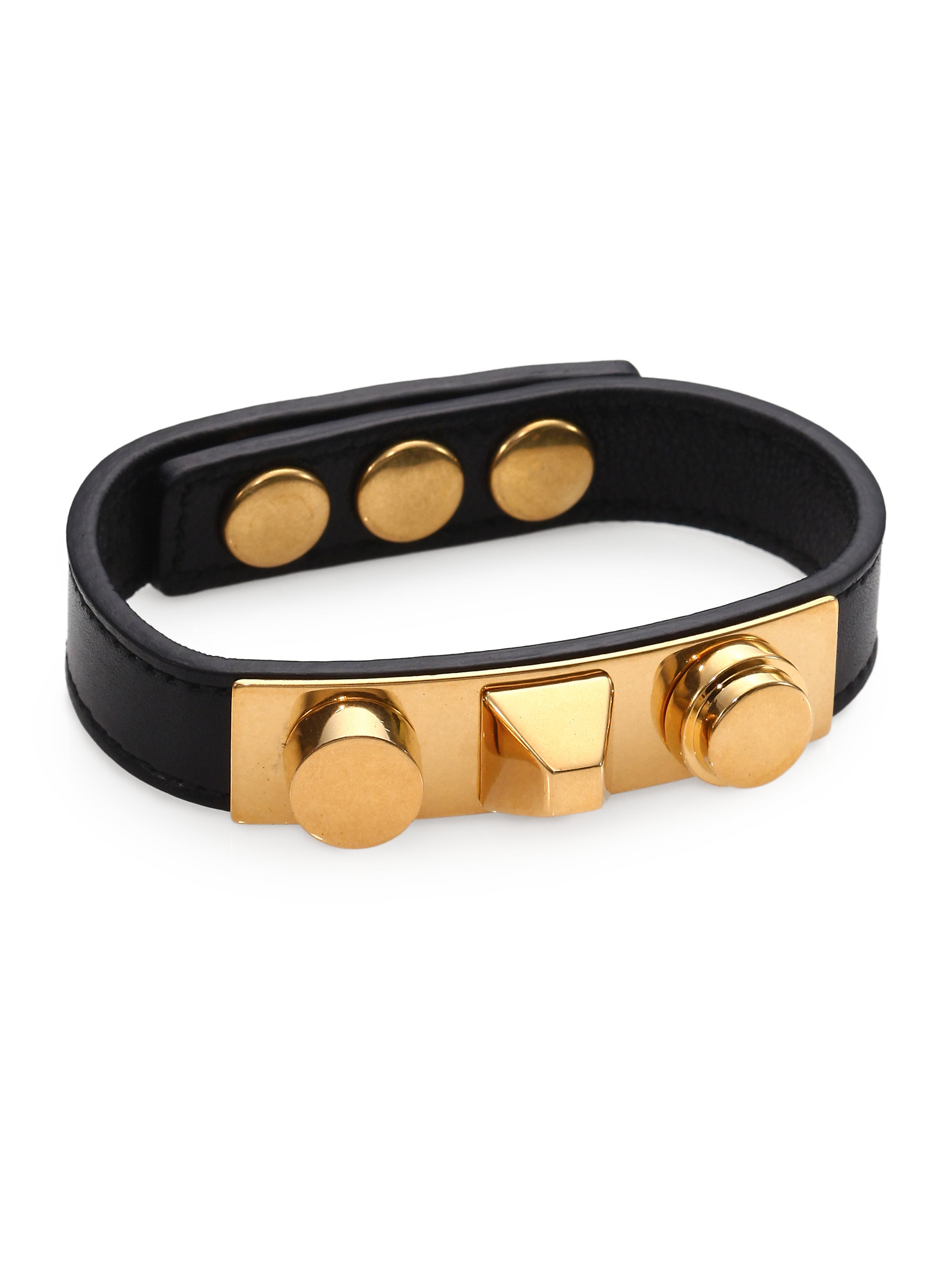 Saint laurent Classic 3 Clous Studded Leather Bracelet/goldtone in