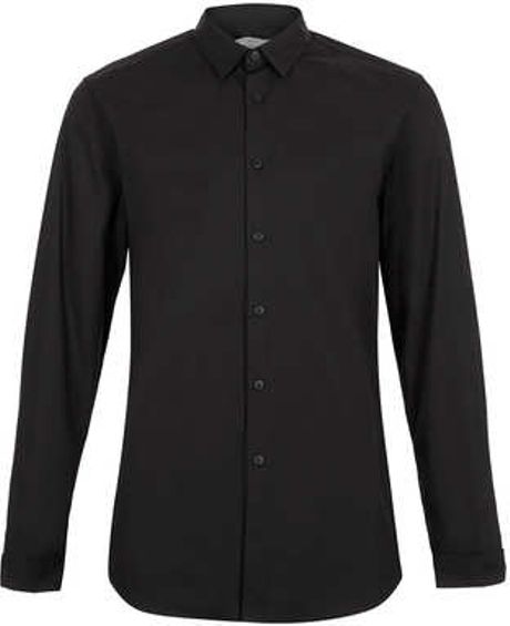 Topman Black Double Cuff Long Sleeve Smart Shirt in Black for Men | Lyst