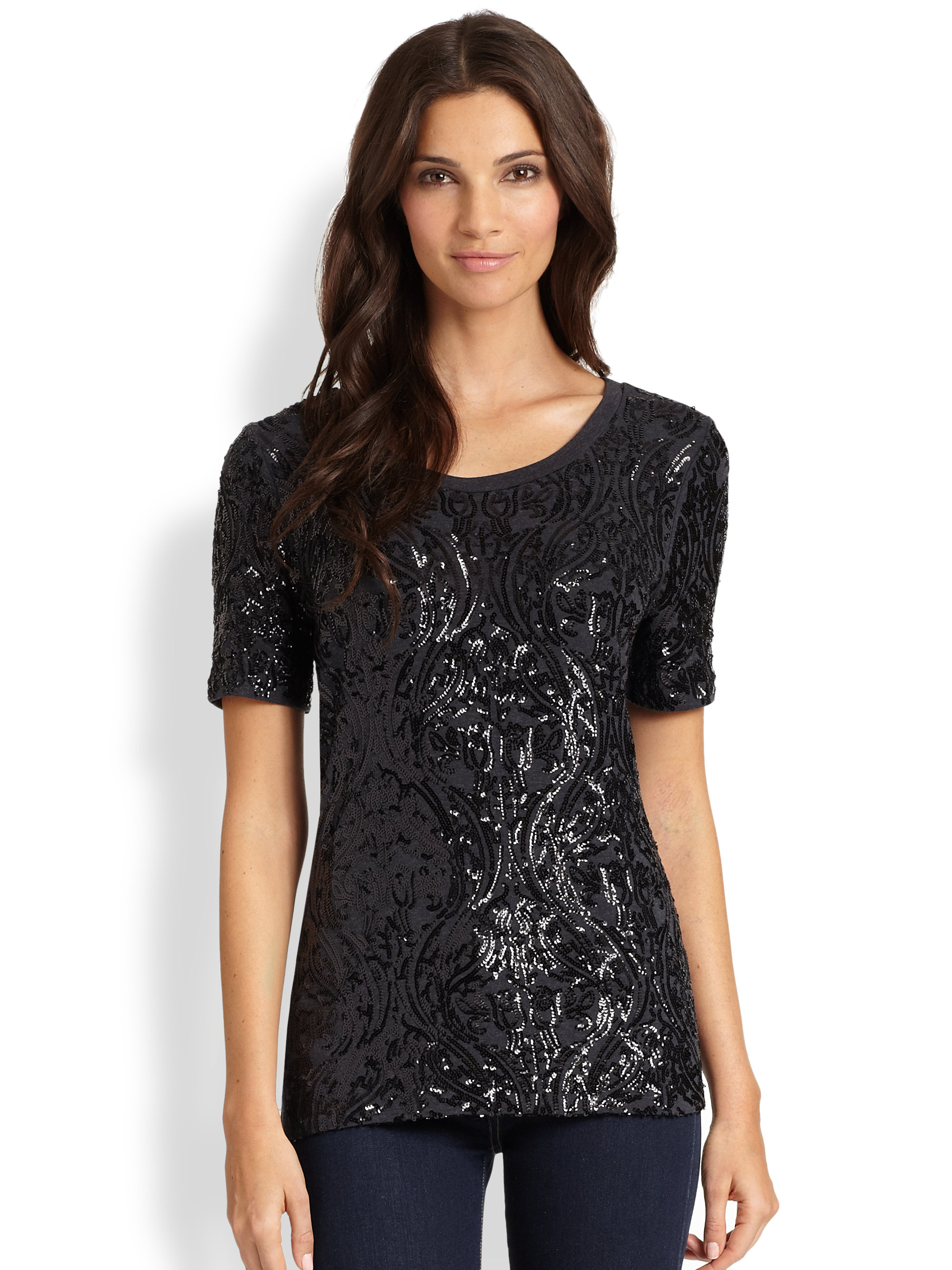 Lyst - Tory Burch Gillian Sequin Tee in Black