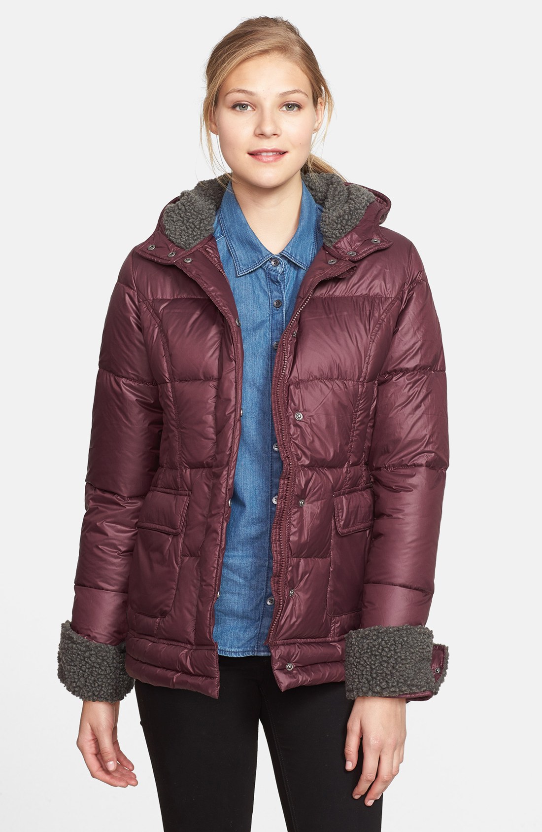 Ugg Clementina Faux Shearling Trim Down Jacket in Purple (Deep Bordeaux ...