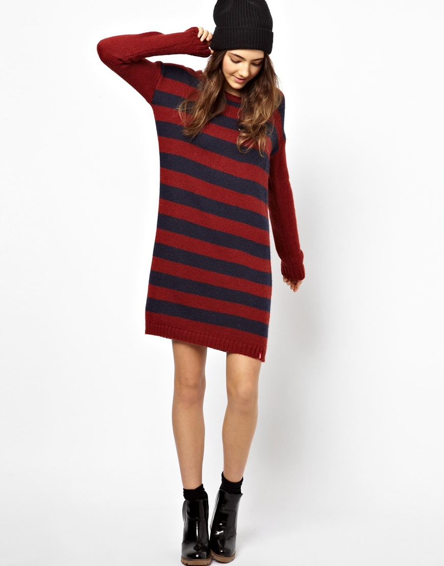 Ultimo Esprit Oversized Stripe Sweater Dress in Red | Lyst