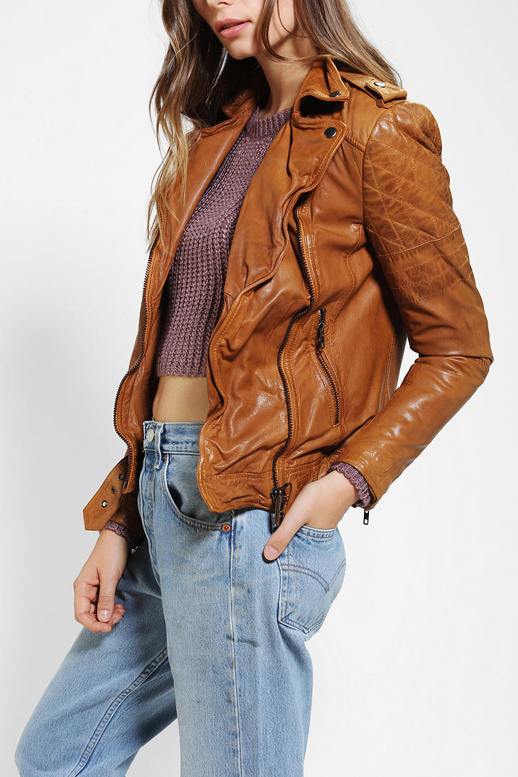 Lyst Urban Outfitters Muubaa Nido Quilted Leather Moto Jacket In Brown Gallery Previously Sold At Urban Outfitters